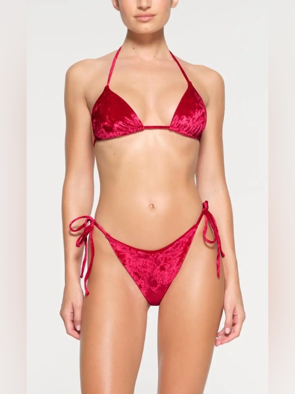 SKIMS 2Pc SET NWT Triangle Bikini Top & Tie-Side Bottom Velvet Lips Red Size M